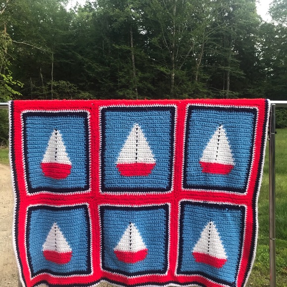 Sailboat Knitted Blanket Afghan | SOLD - Picture 4 of 8
